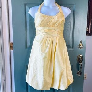 DAVIDS BRIDAL Halter Dress Yellow Taffeta BUBBLE HEM Size 10 Party Prom Babydoll